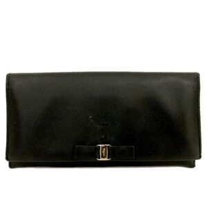 Salvatore Ferragamo Black & Silver Vara Ribbon Long Wallet (VERY GOOD)(COA)🖤